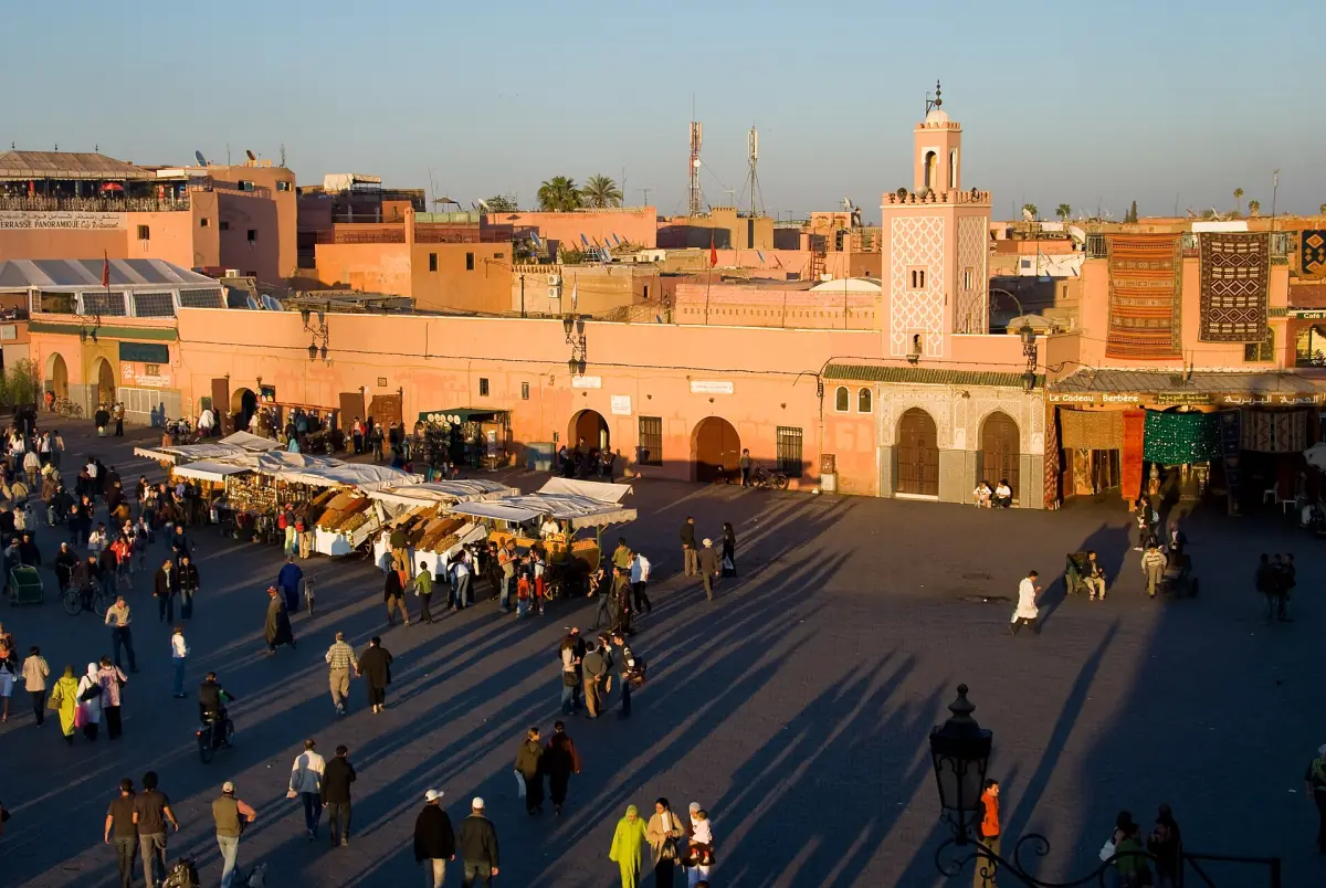 Crowds and stalls on the square in the afternoon