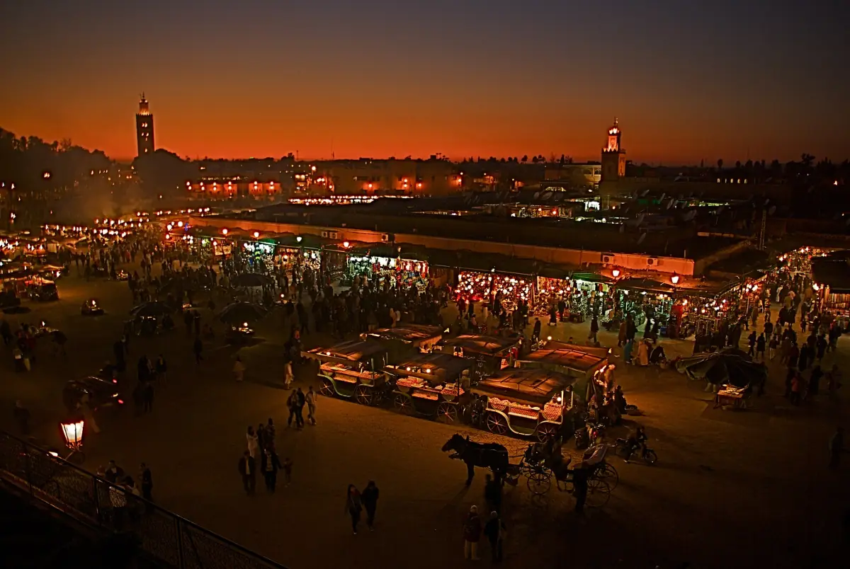 Jemaa el-Fna lit up at night
