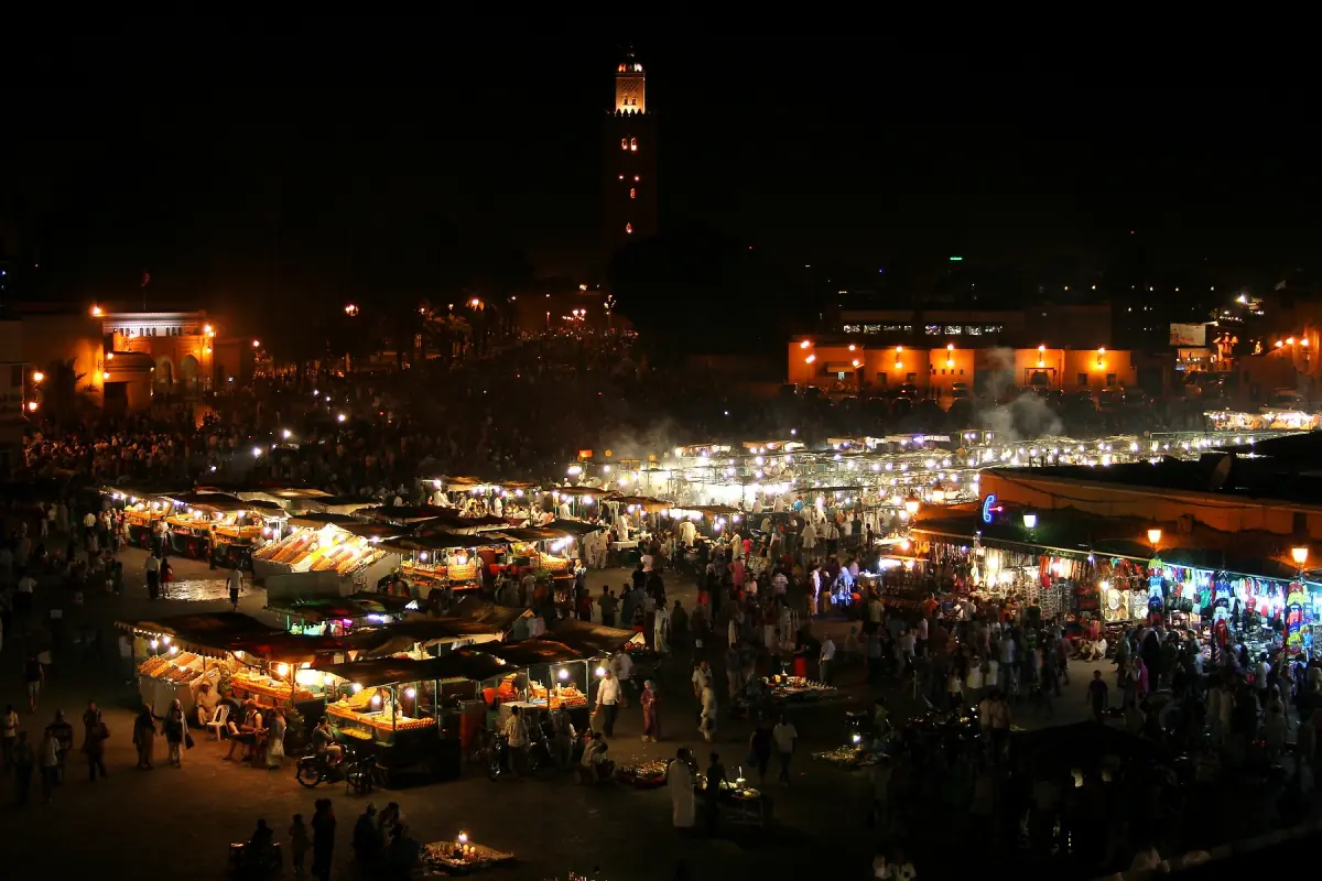 Smoke and lights over the night stalls