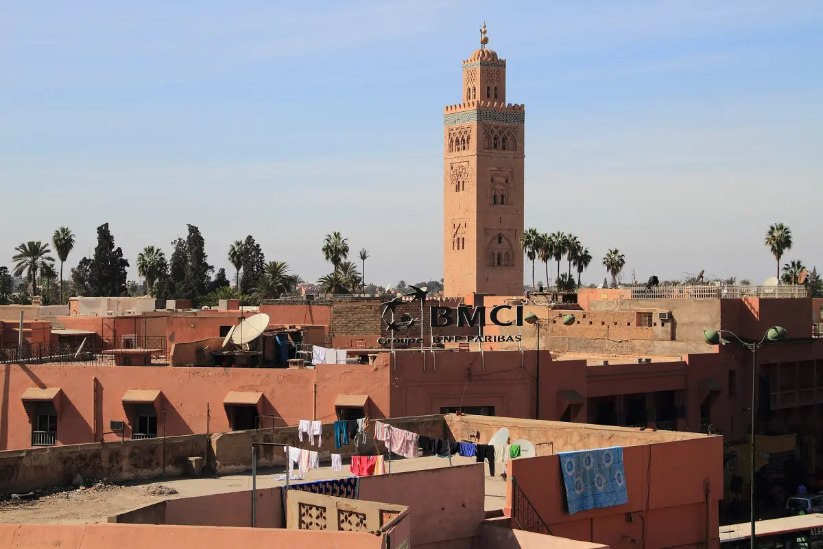 Koutoubia minaret above the medina rooftops