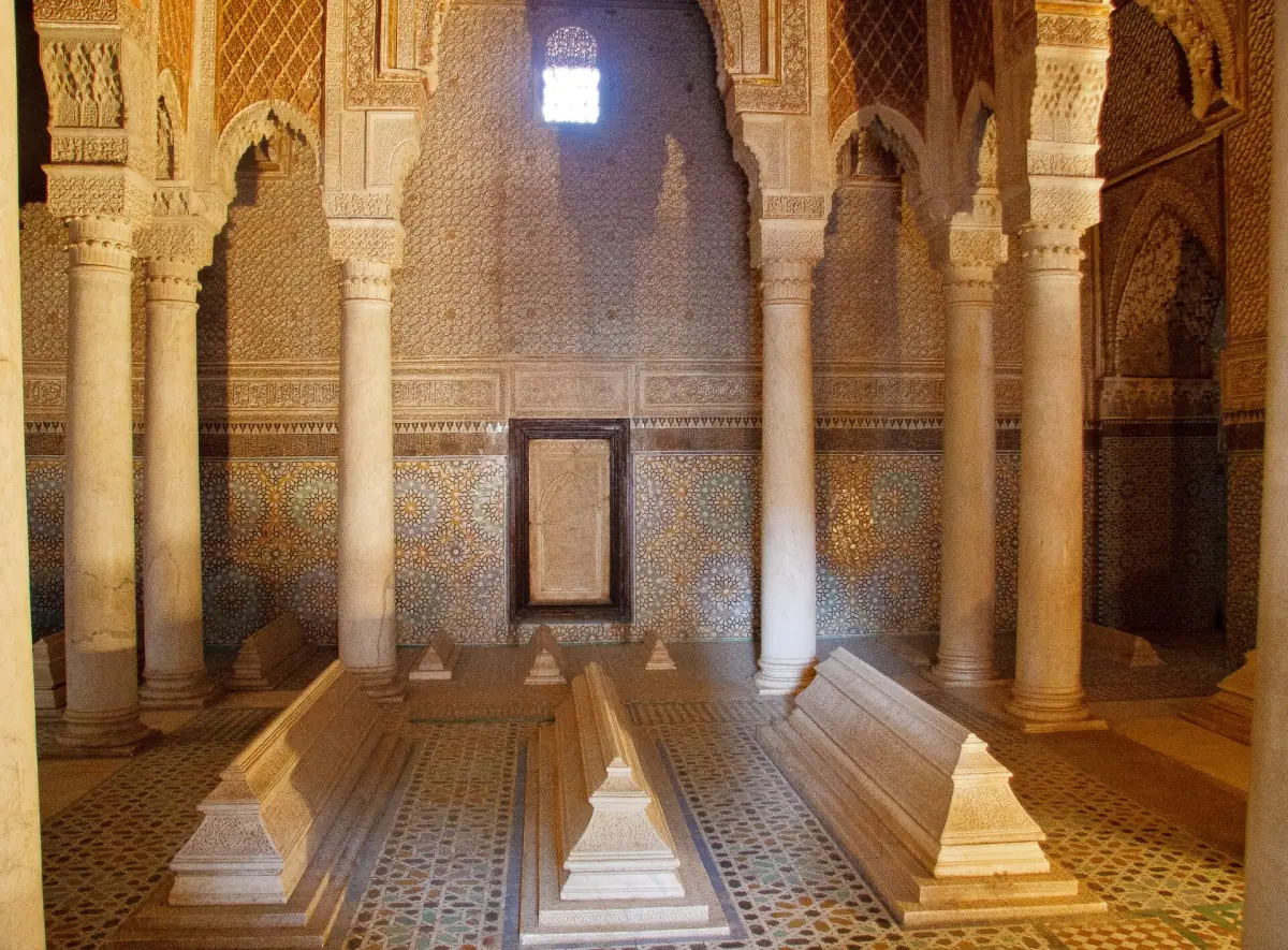 Marble tombs in a hall of the Saadian Tombs